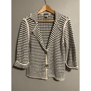Vintage Curio Womens Jacket XL Striped Mother of Pearl Buttons Boxy Lagenlook